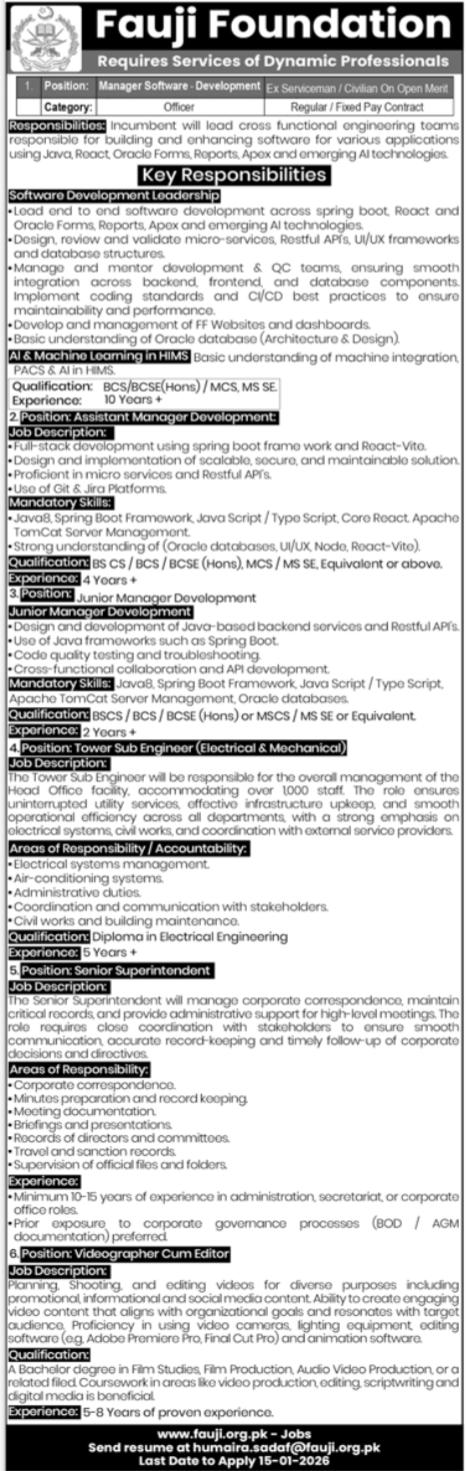 Fauji Foundation Rawalpindi Jobs 2026
