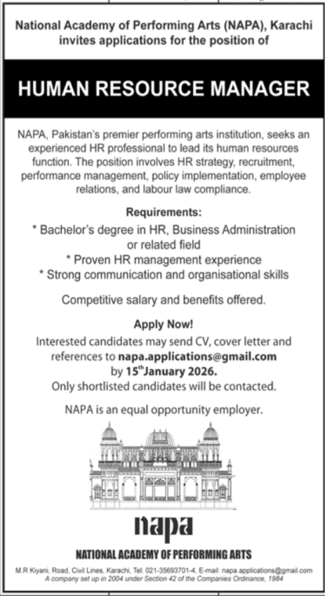 National Academy of Performing Arts NAPA Apply Jobs 2025