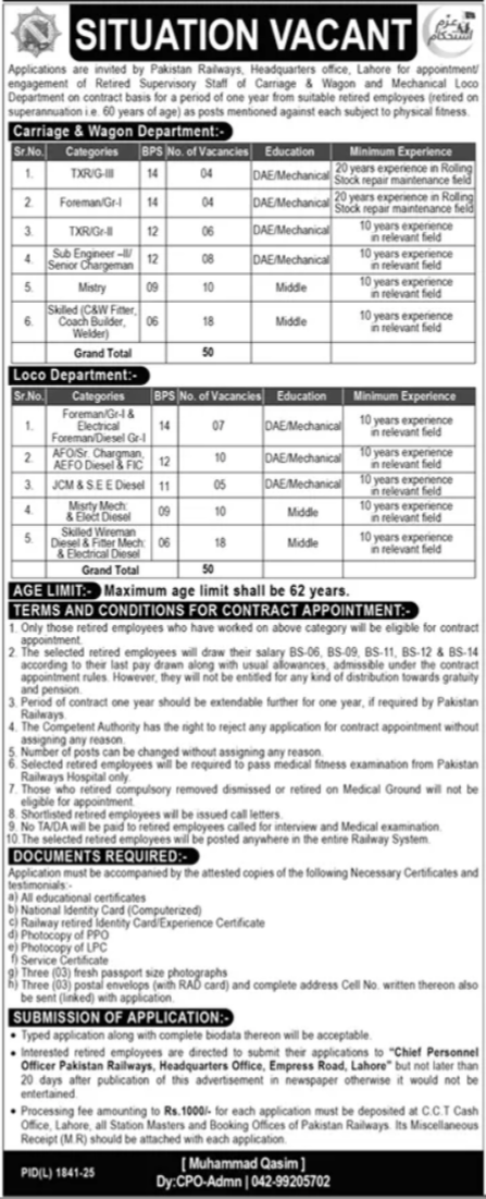 Pakistan Railways Lahore Jobs 2026